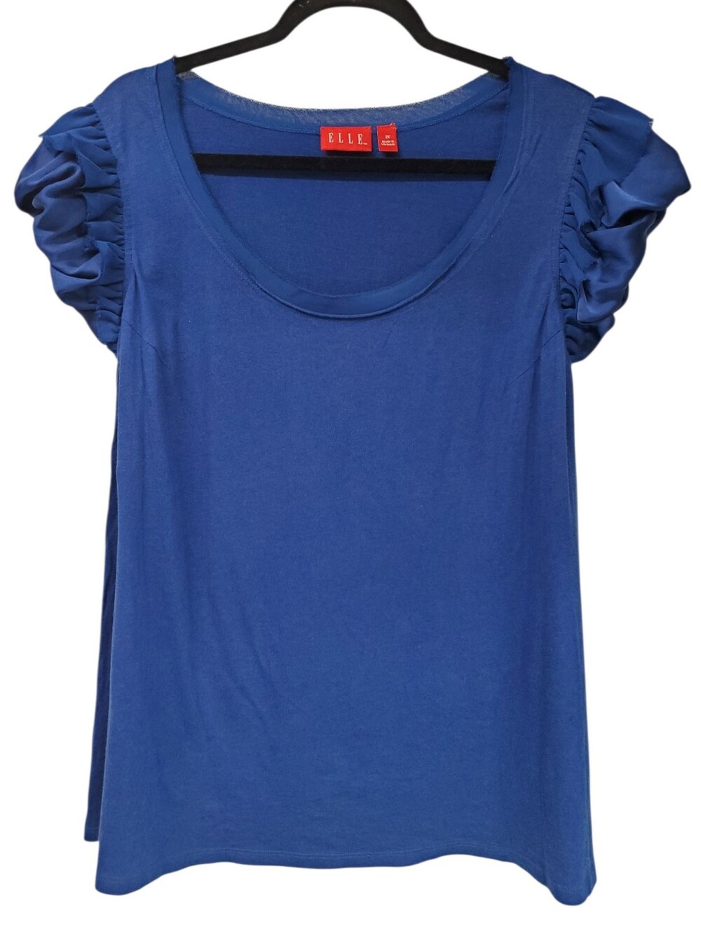 ELLE Blue Ruffle Blouse Business Casual Office Siren Size XXL Classy